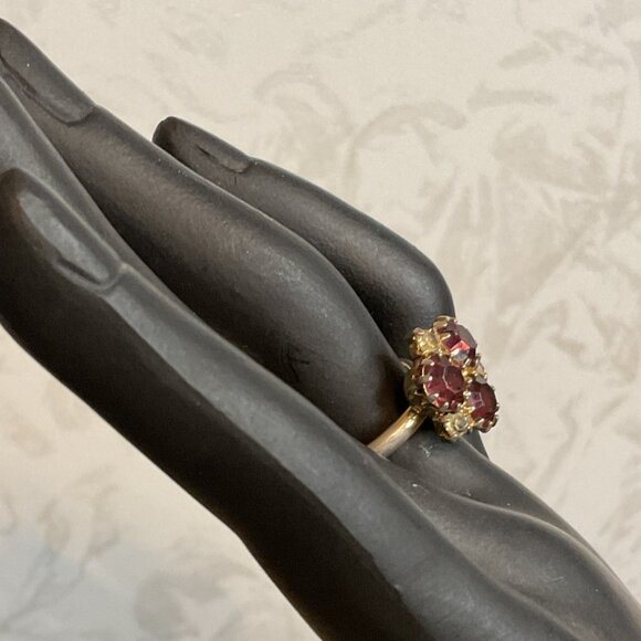 Silver Tone Prong Set Diamond and Garnet Rhinestone Raised Ring - Picture 4 of 7